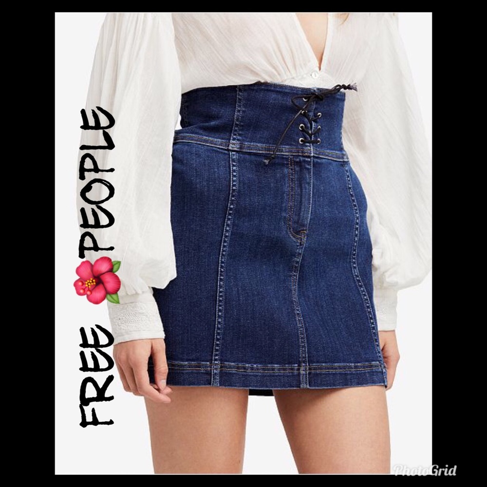 FREE PEOPLE Corset-Laced Detail DENIM SKIRT NWOT